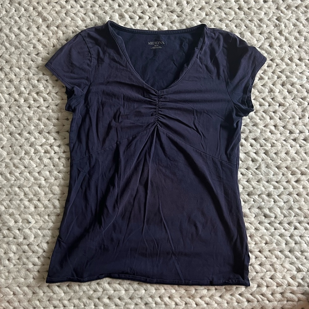 Merona Dark Blue Ruched V-Neck Tee
